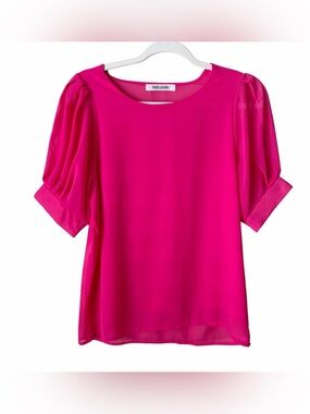 Fiorella Rubino | Bright Pink Blouse Top Short Puff Sleeves Summer Small